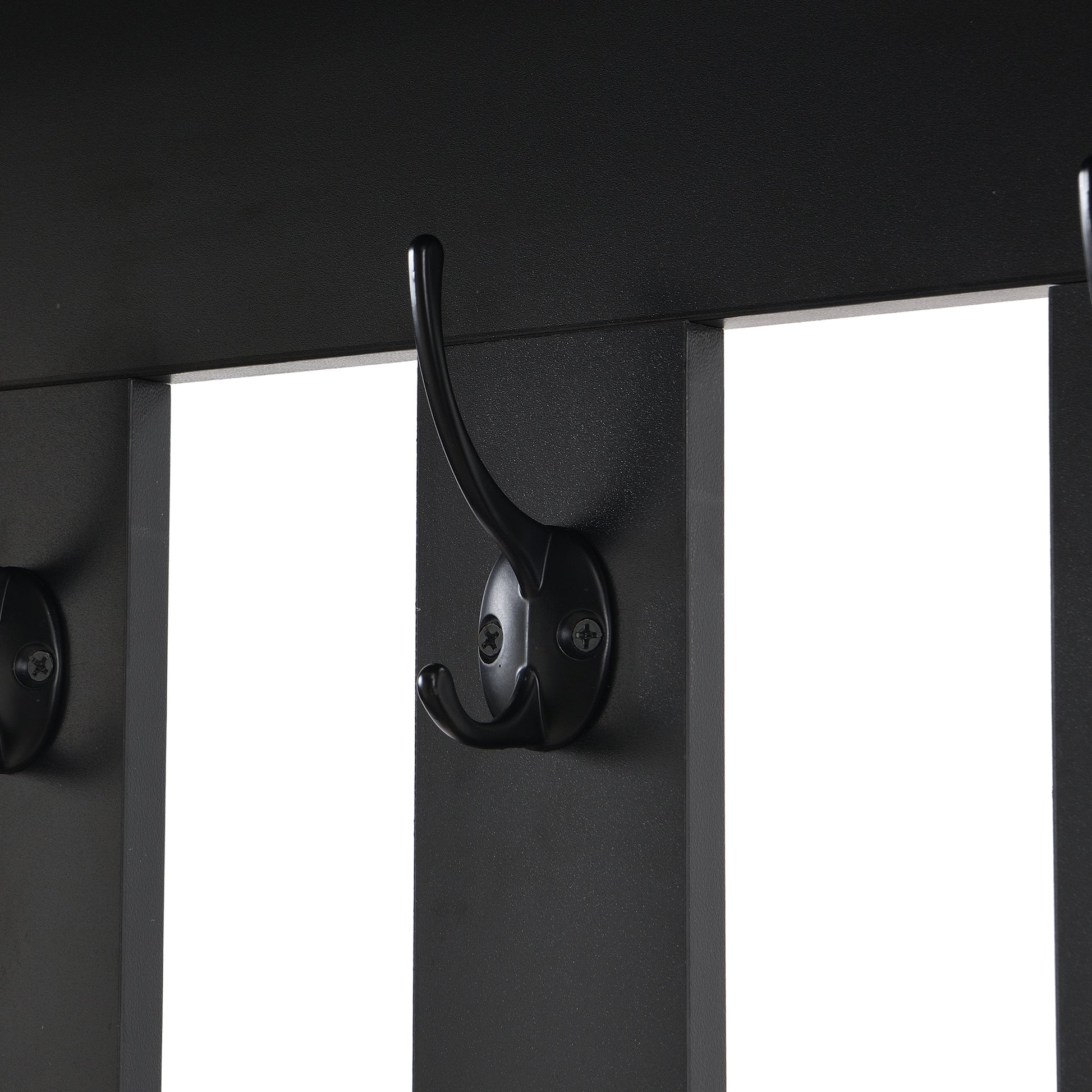 Black metal double coat hook with mounting screws
