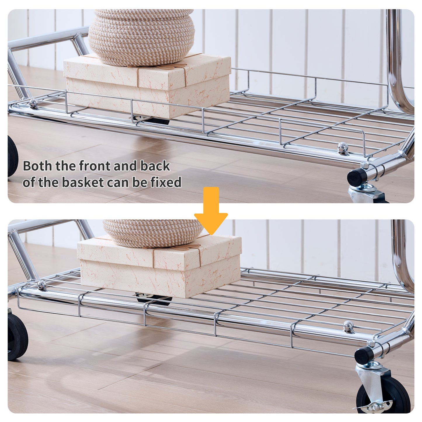 Chrome garment rack with two levels and wheels