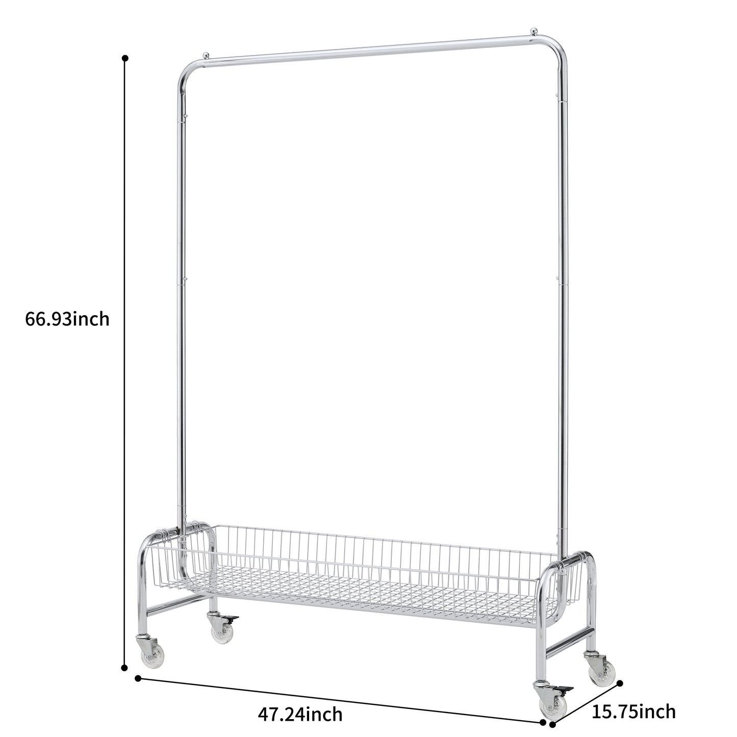 Rolling garment rack with bottom shelf