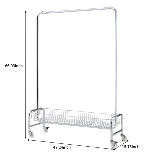 Rolling garment rack with bottom shelf