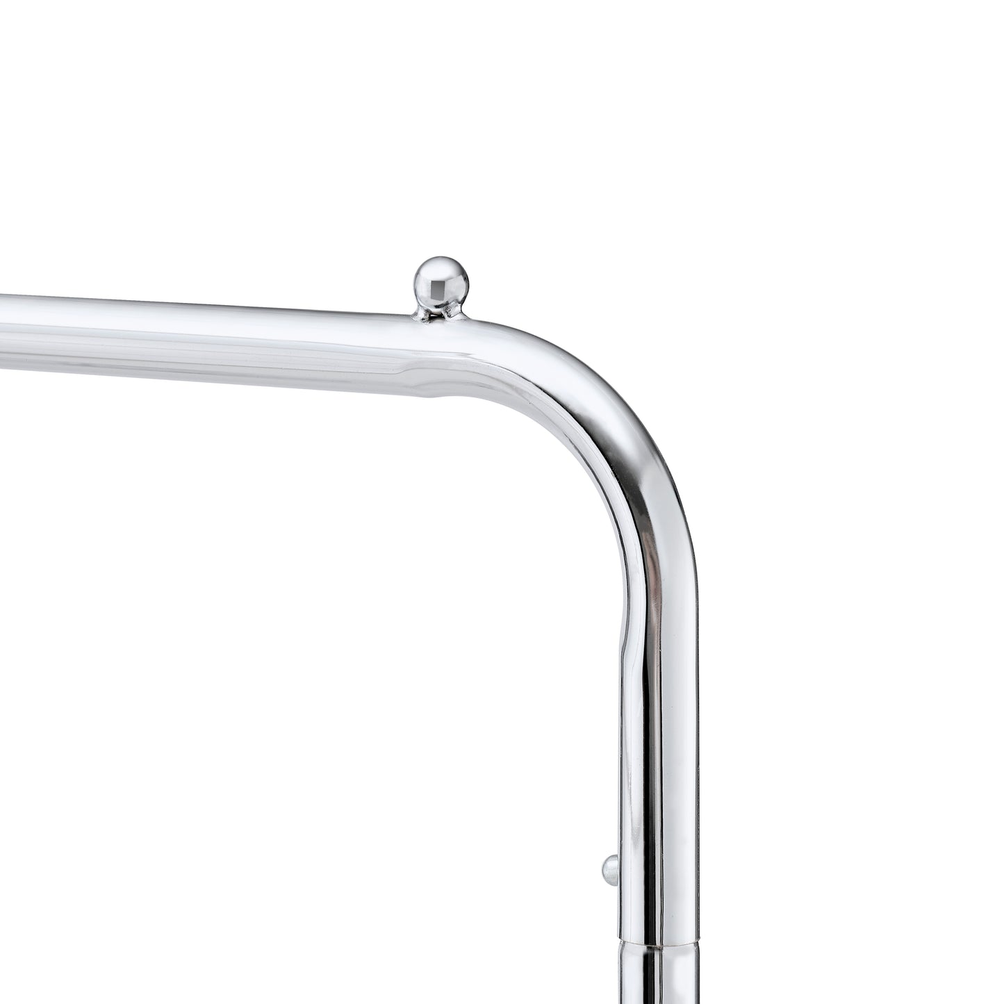 Polished chrome garment rack tubing with decorative finial