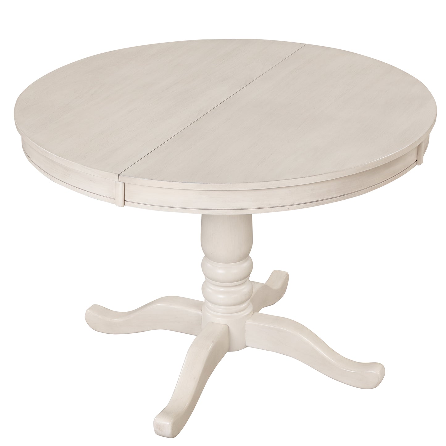 Cream distressed round dining table with pedestal base