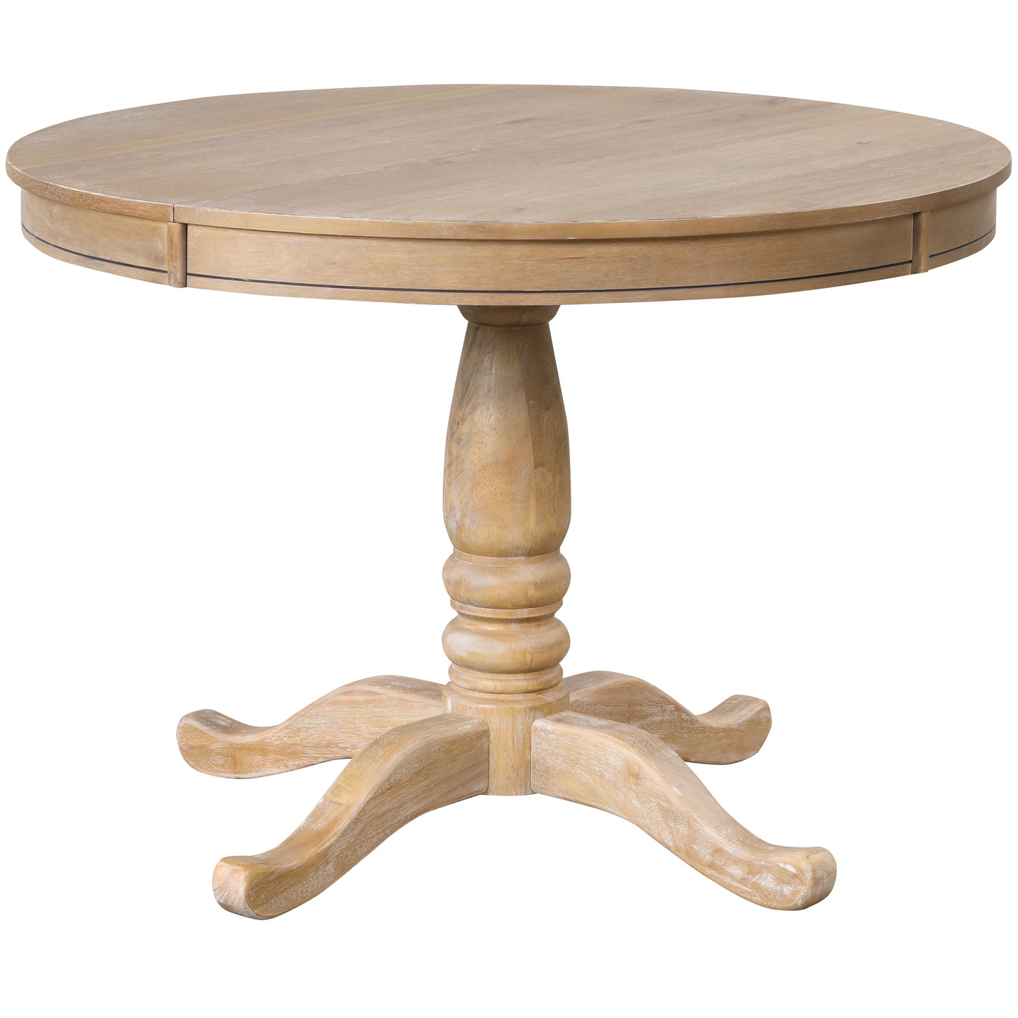 Rustic wood round dining table with pedestal base