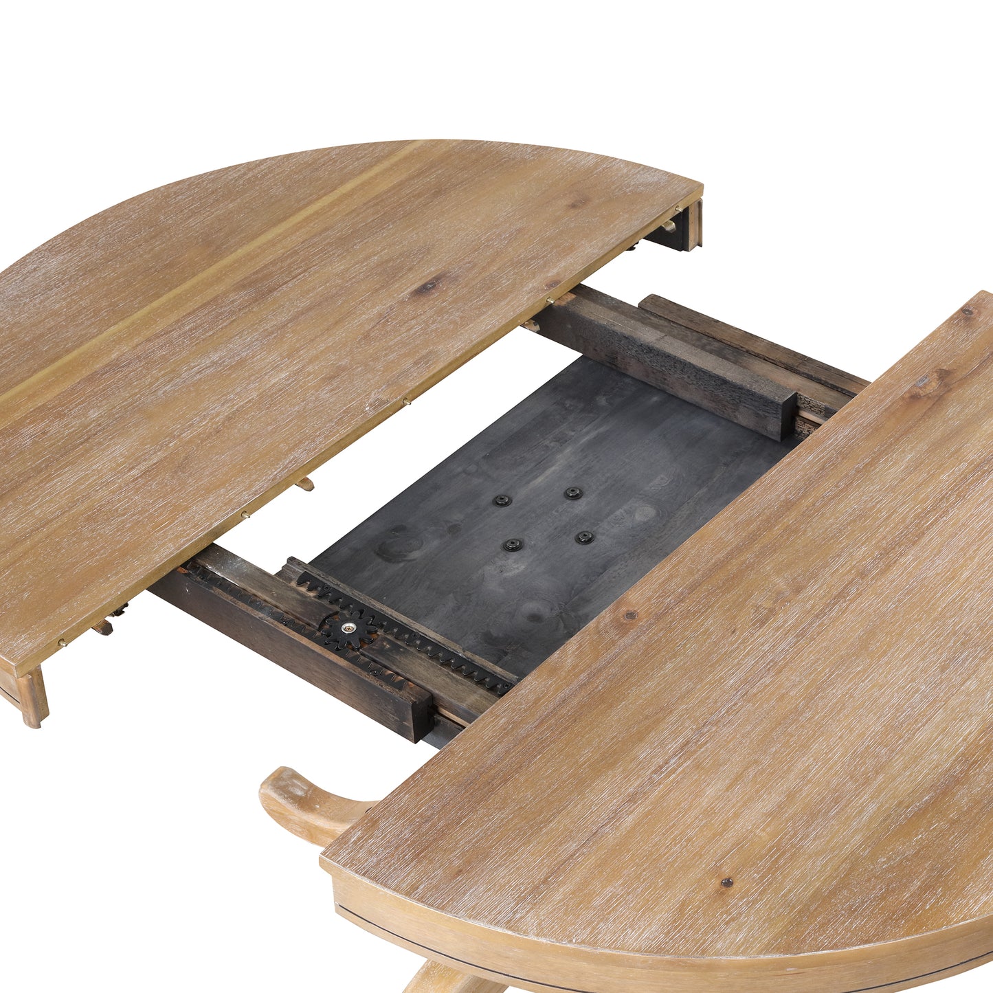 Natural wood round dining table with extension mechanism