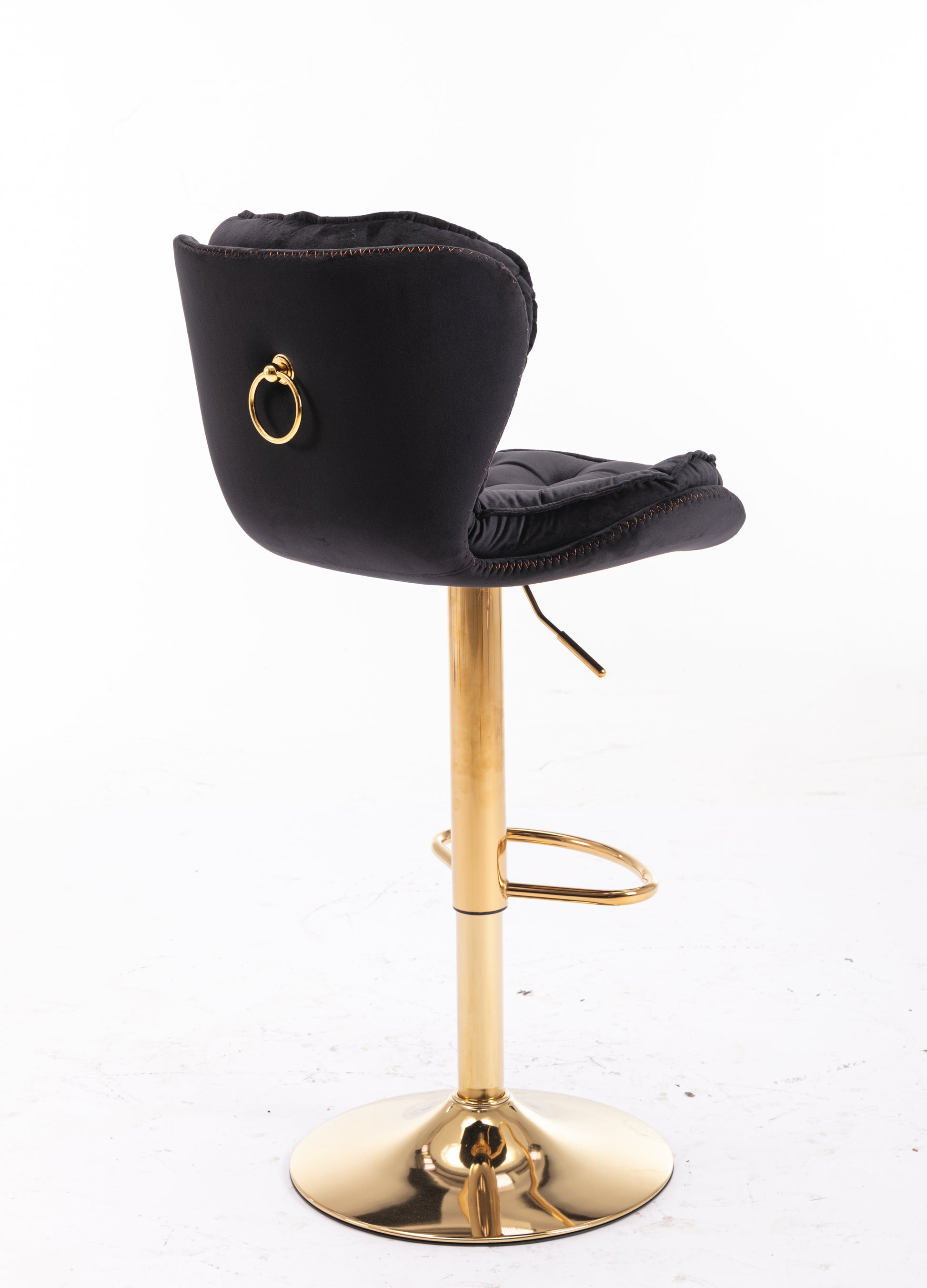 Black velvet bar stool with gold ring detail