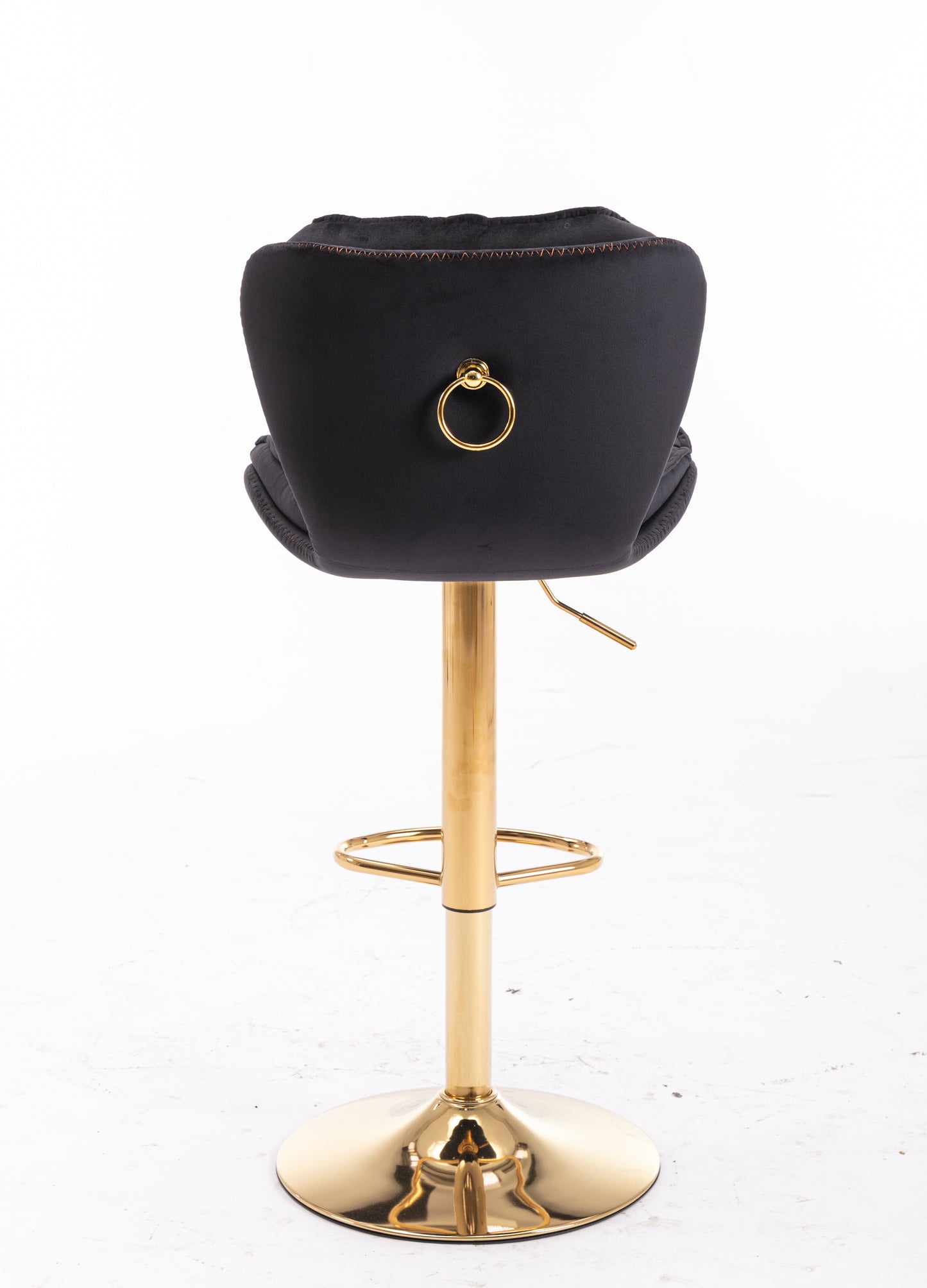 Black velvet bar stool with gold ring detail and adjustable height
