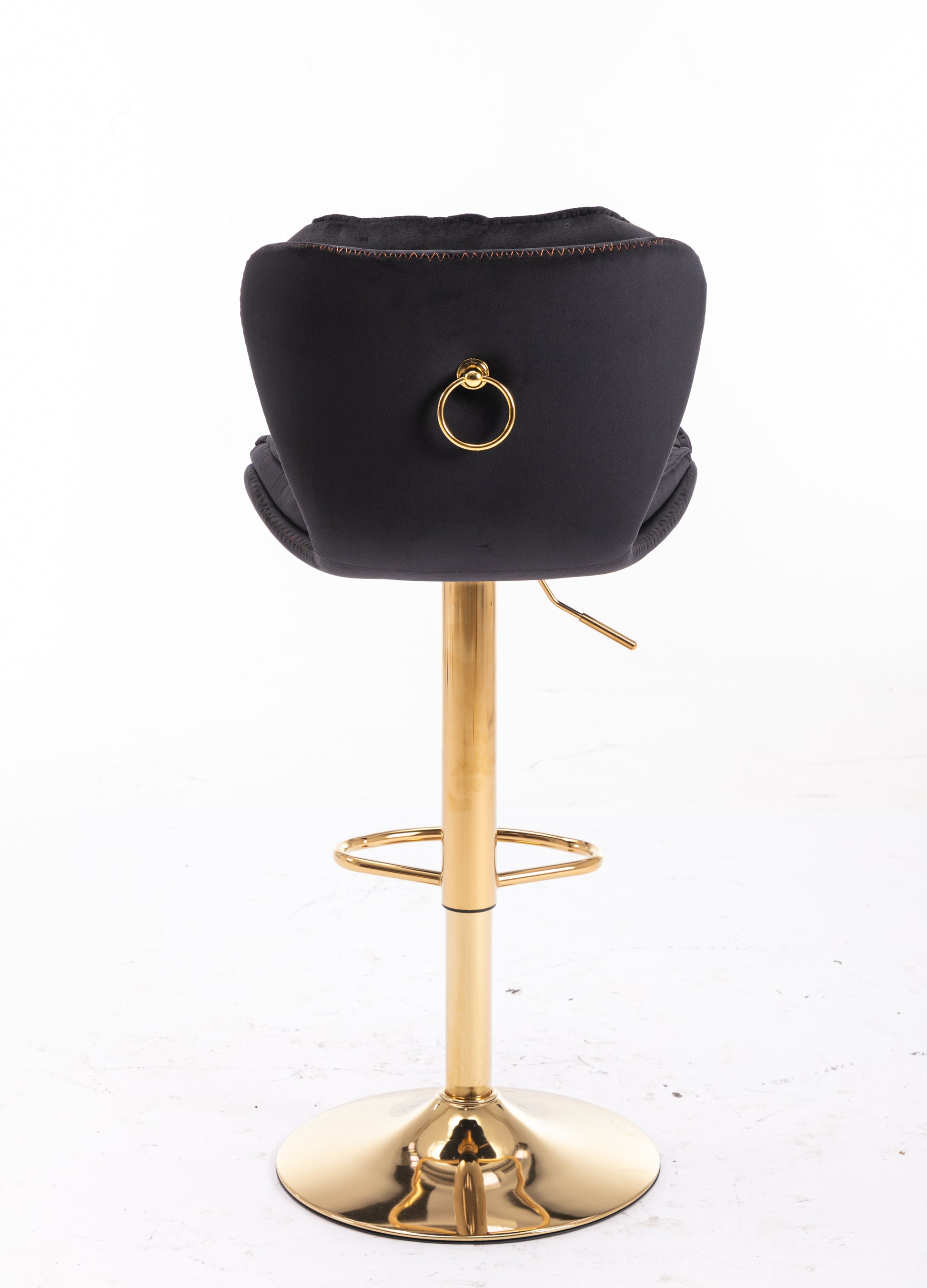 Black velvet bar stool with gold ring detail and adjustable height