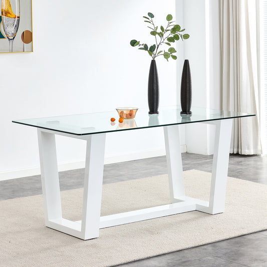 Modern glass dining table with white angular base