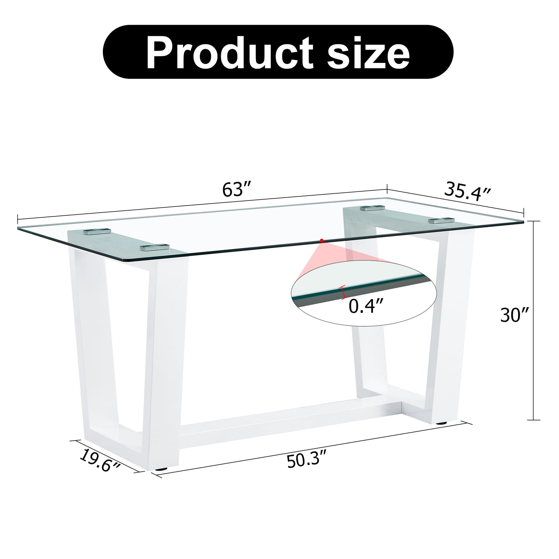 White modern dining table with clear glass top and geometric base  L