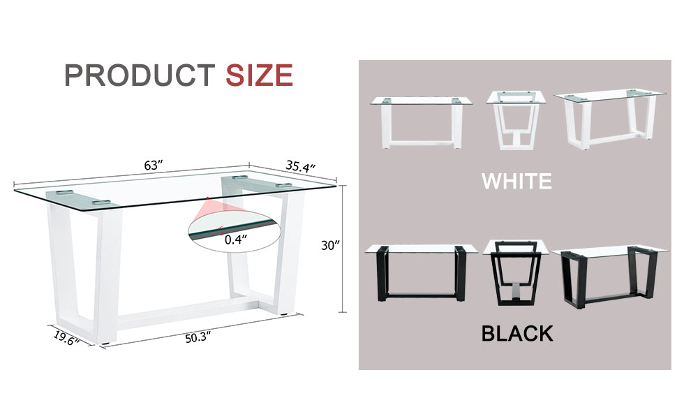 White glass top dining table with white metal base