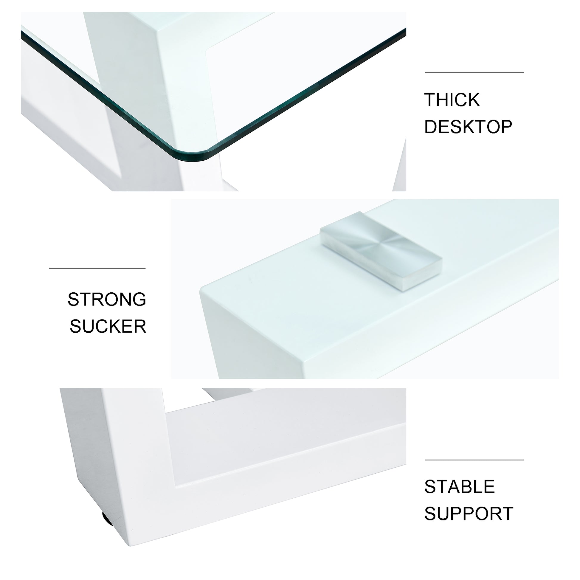 White coffee table with thick tempered glass desktop