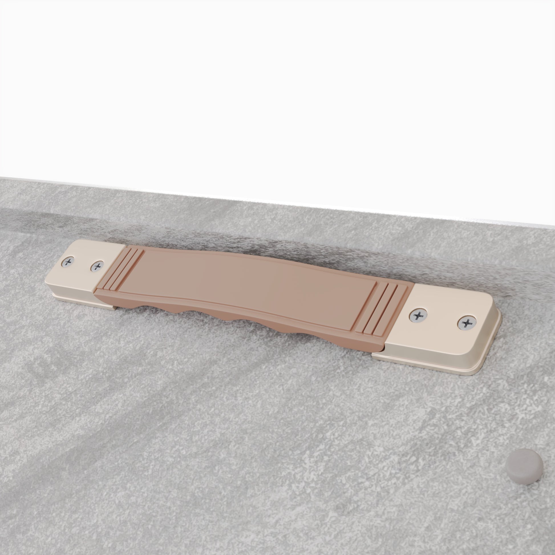 Tan and beige cabinet handle with ribbed texture