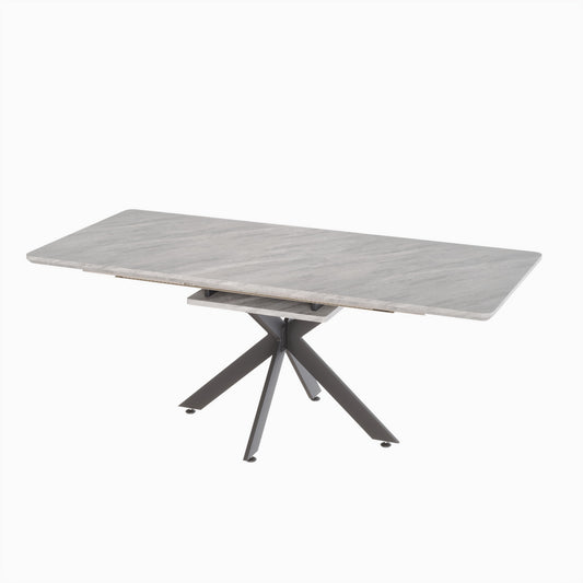 Rectangular marblelook dining table with gray metal star base