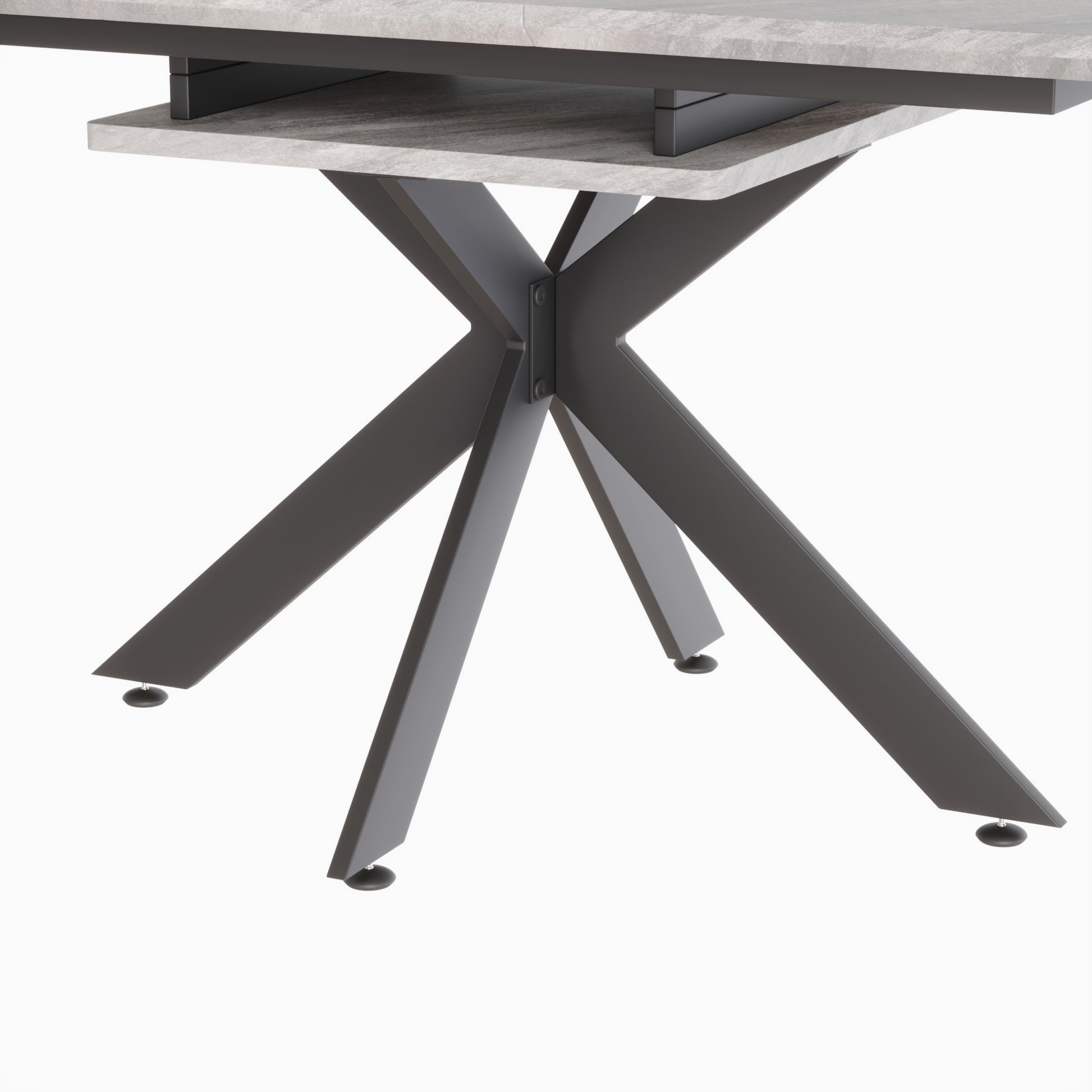 Concrete effect dining table top with Xshaped dark grey metal legs