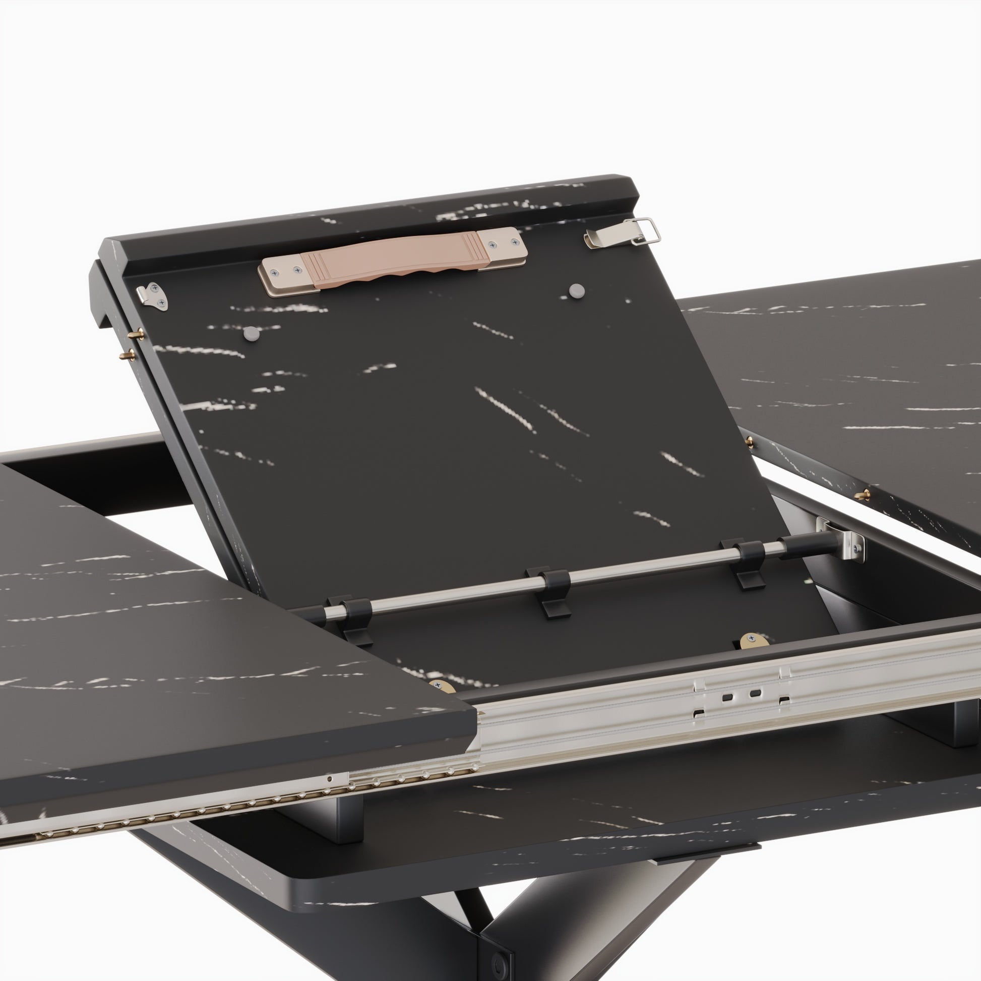 Black extendable dining table with marble effect