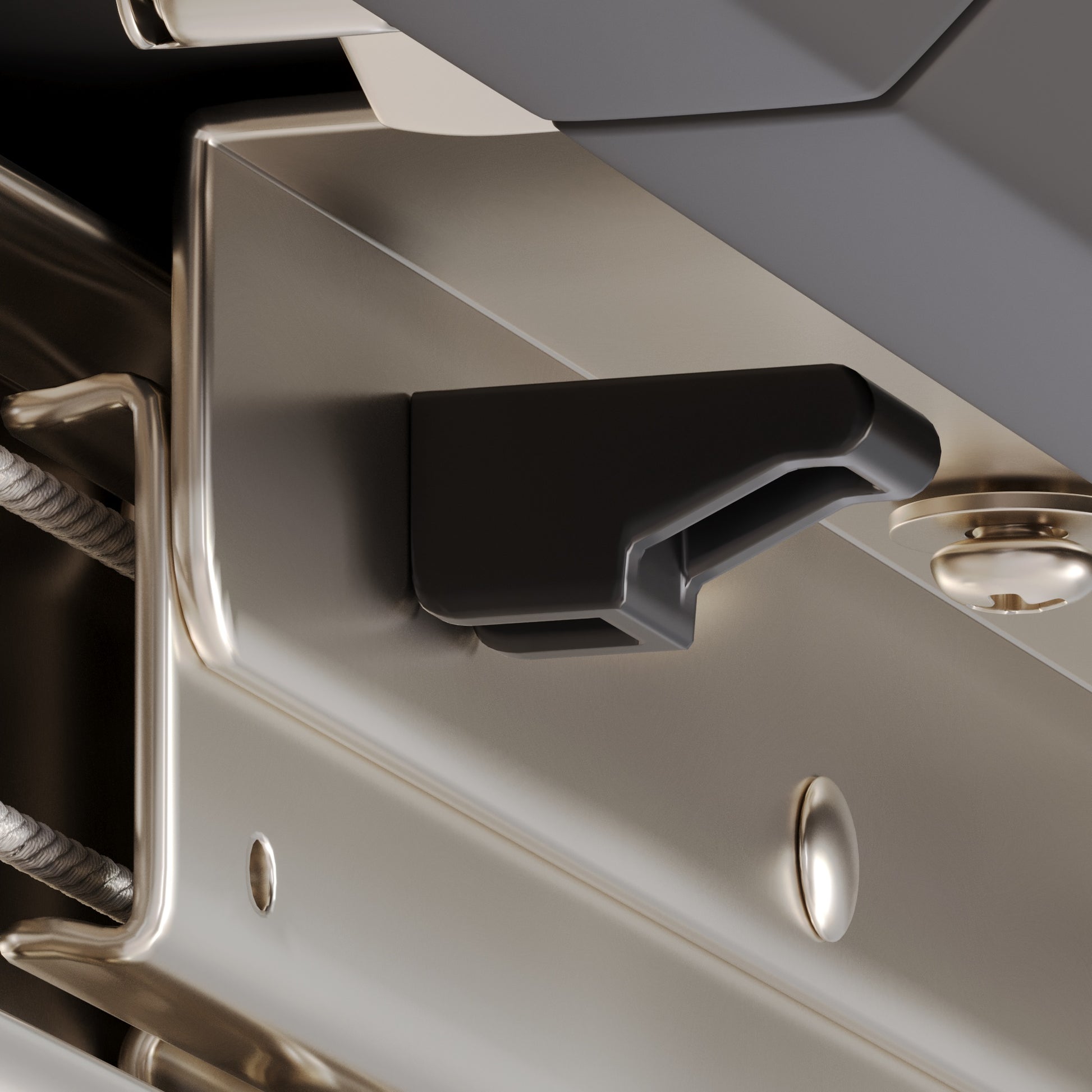 Black plastic latch bracket for drawer slides