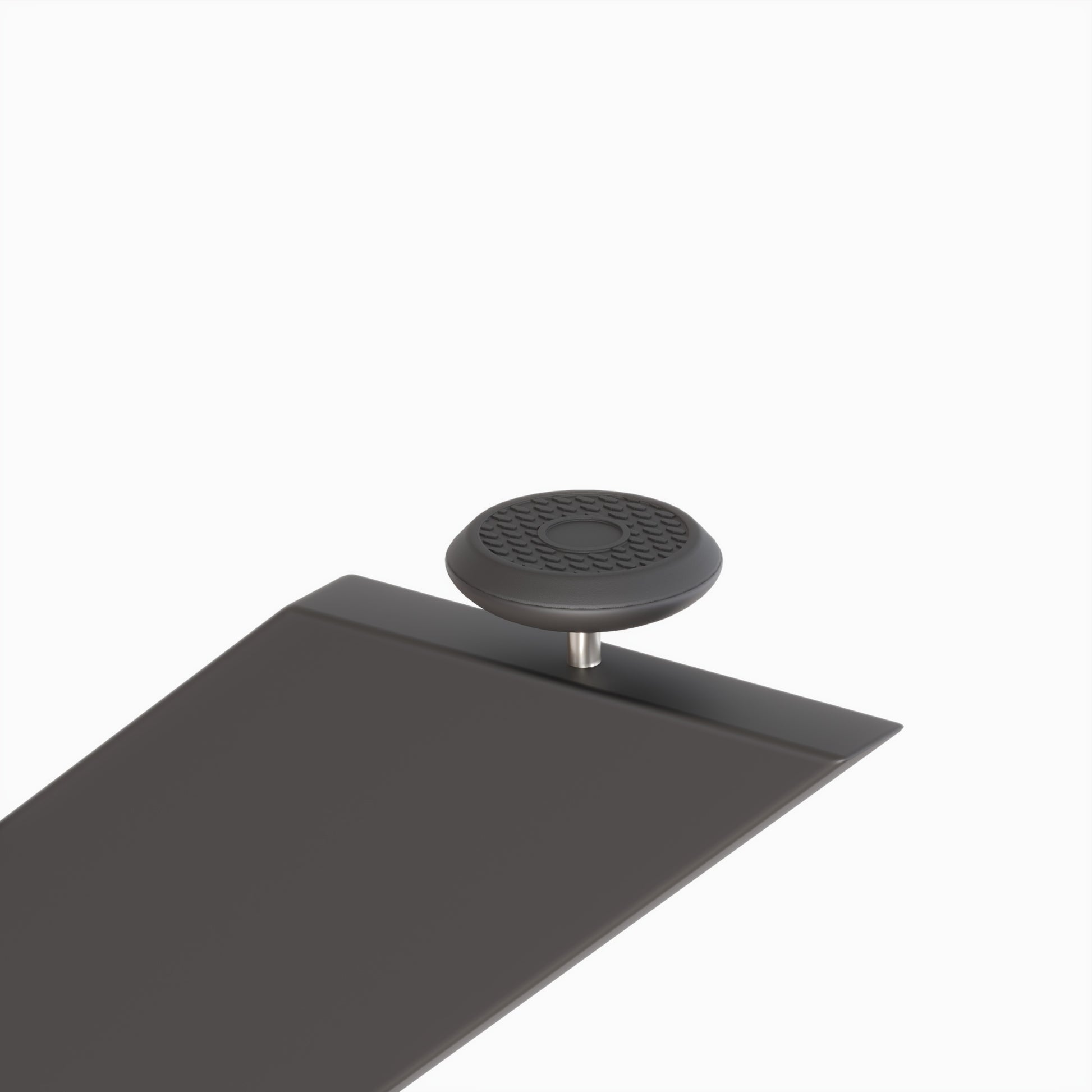 Dark gray metal fan blade with textured black grip knob