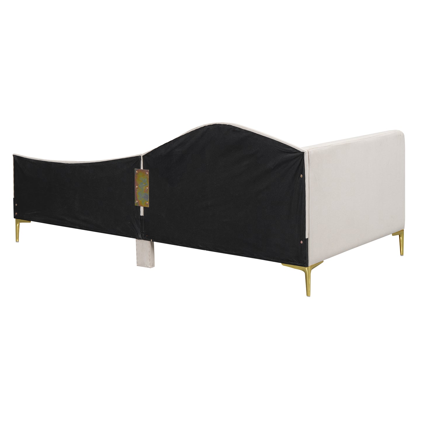 Cream velvet bed frame back detail with gold legs