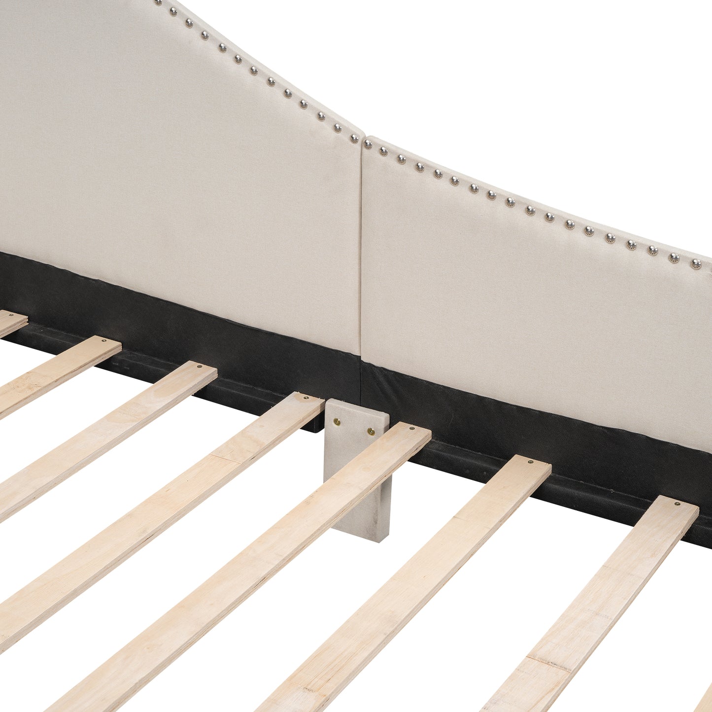 Upholstered bed frame with nailhead trim