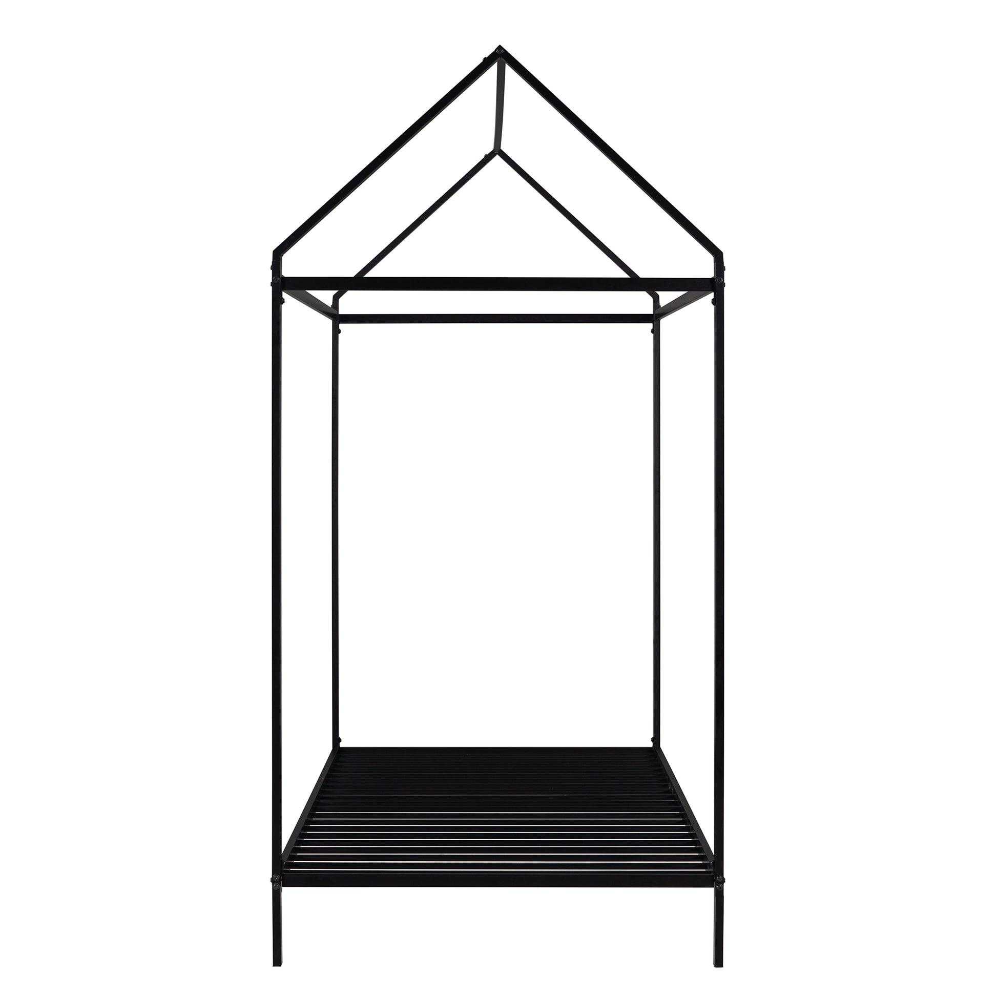 Black metal house frame bed