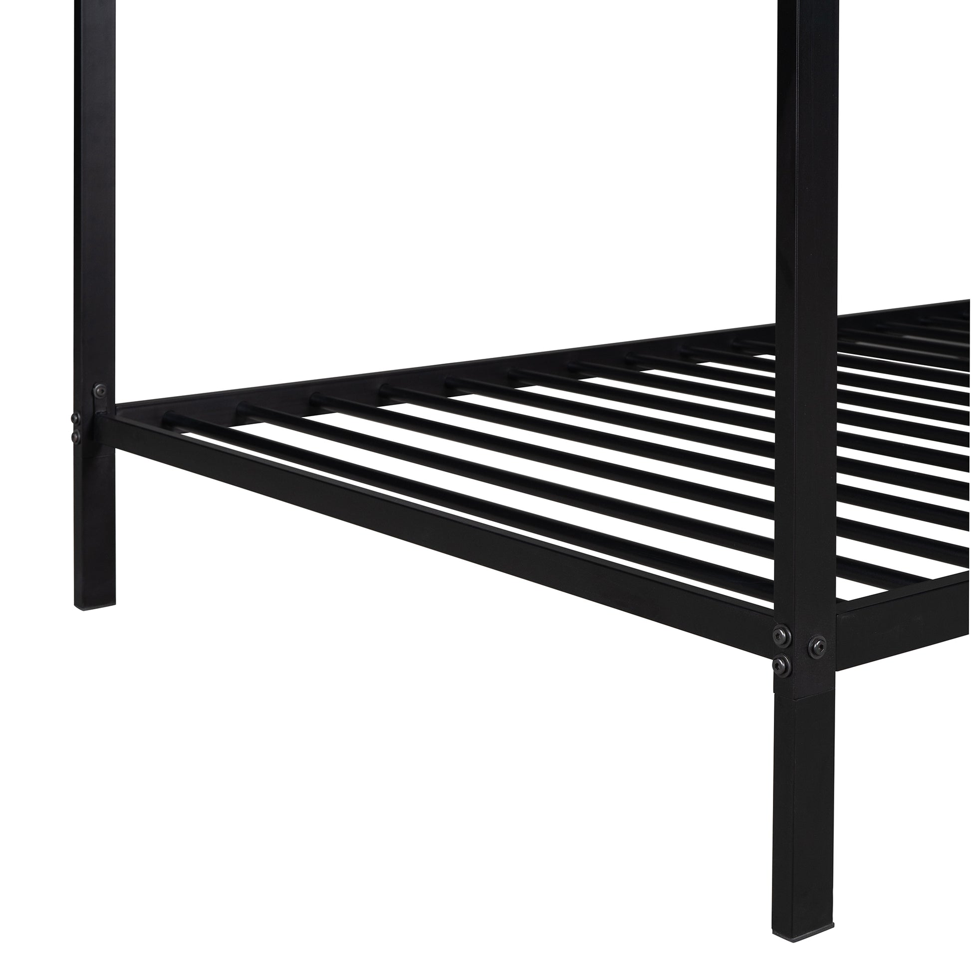 Black metal bed frame with horizontal slats