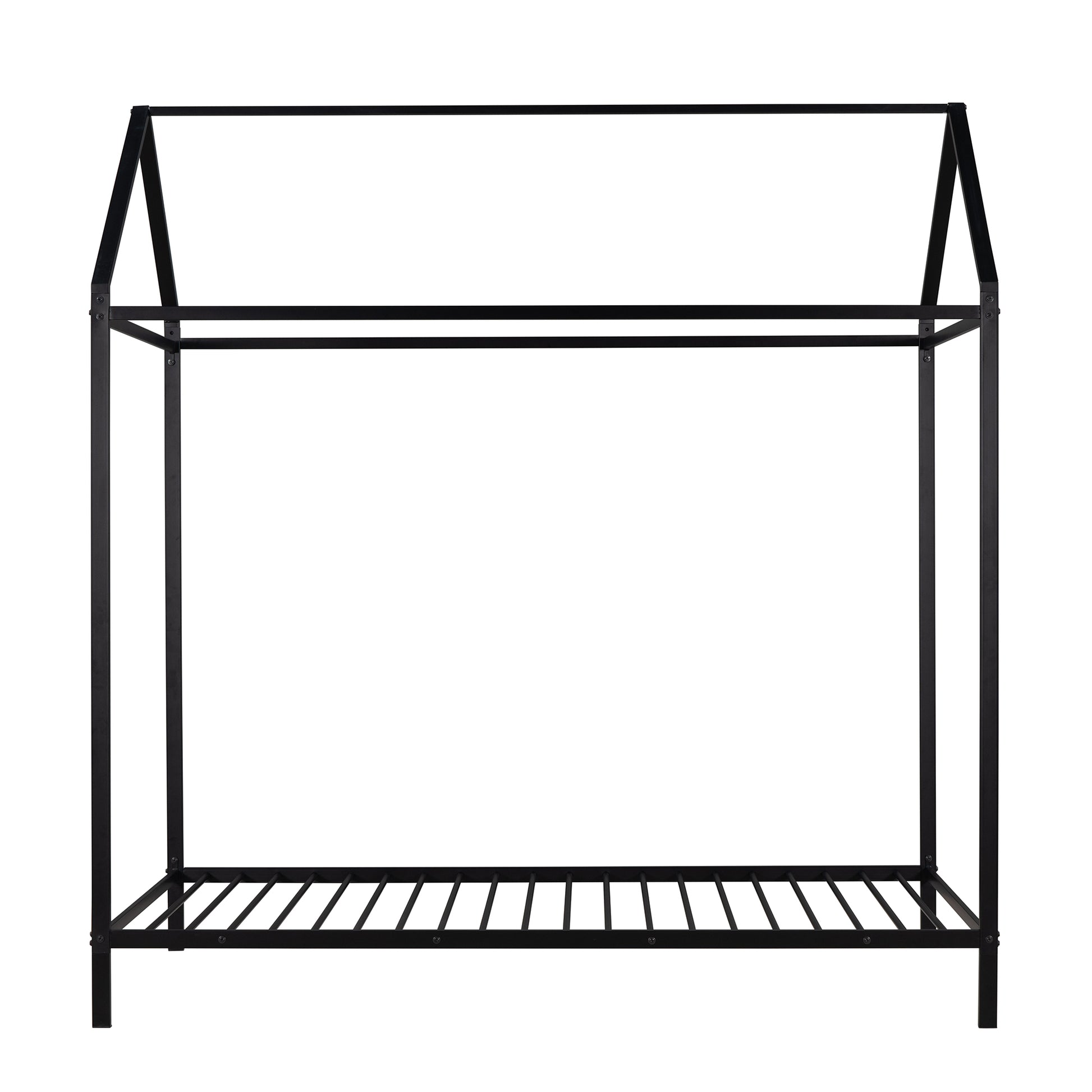 Black metal house bed frame