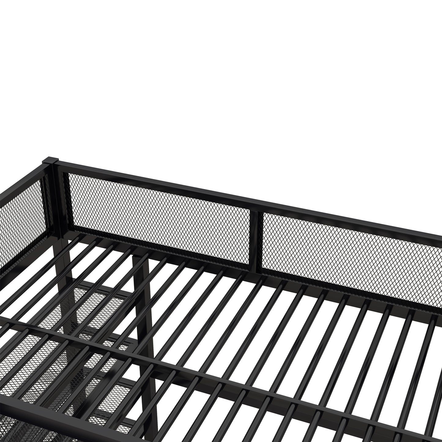 Black metal twin bed frame with mesh side panels