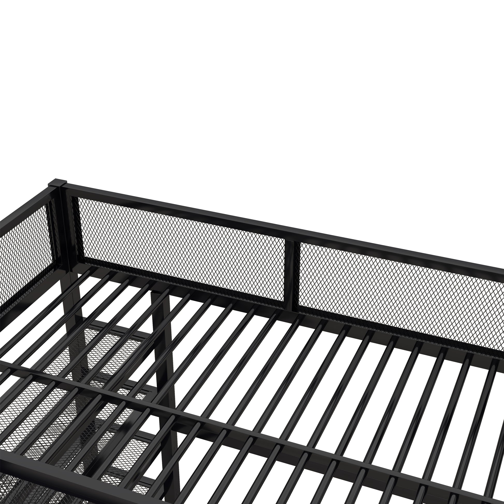 Black metal twin bed frame with mesh side panels