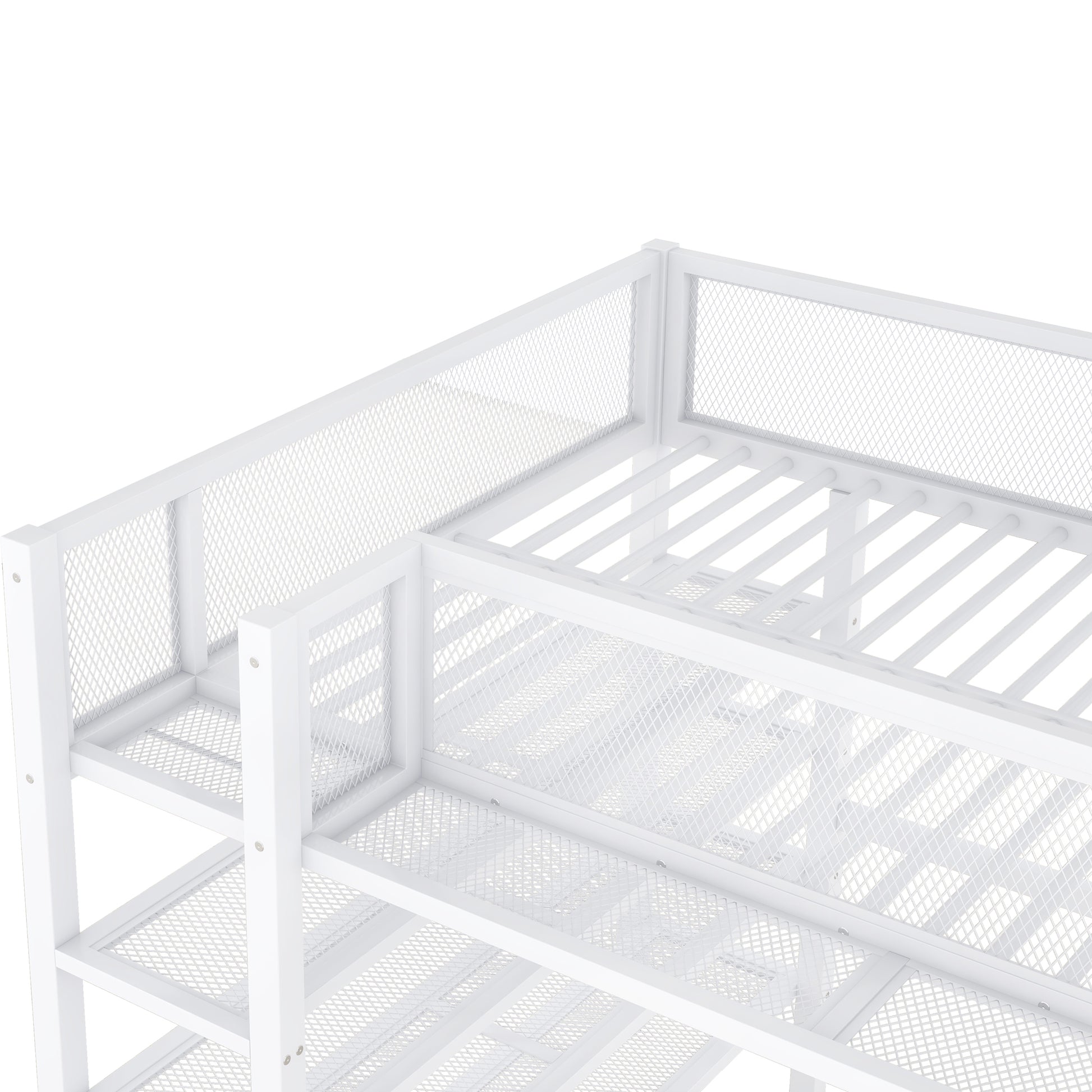 White metal shoe rack with three mesh shelves