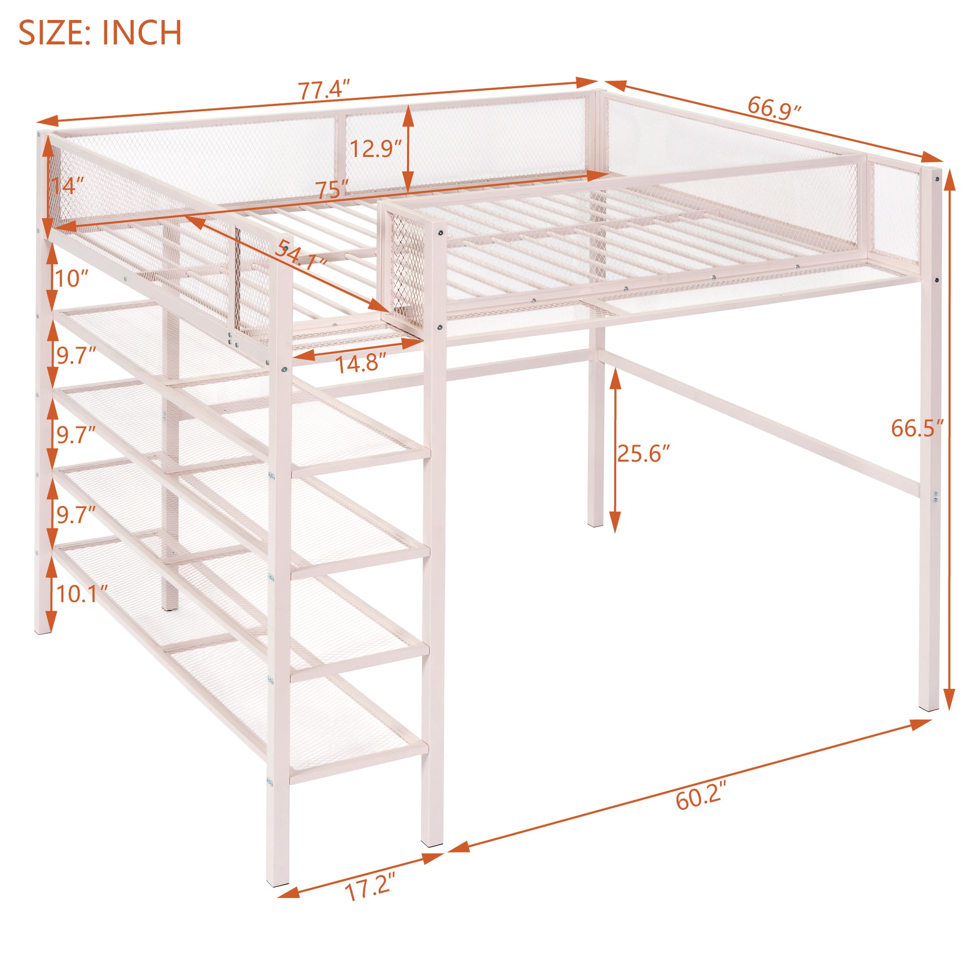 Loft bed with ladder and shelf