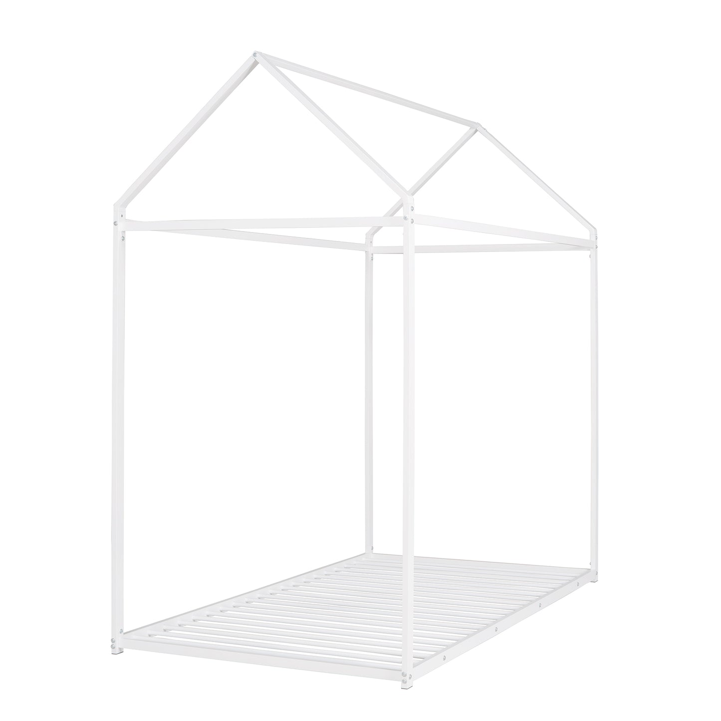 White metal house bed frame with slatted base modern minimalist design