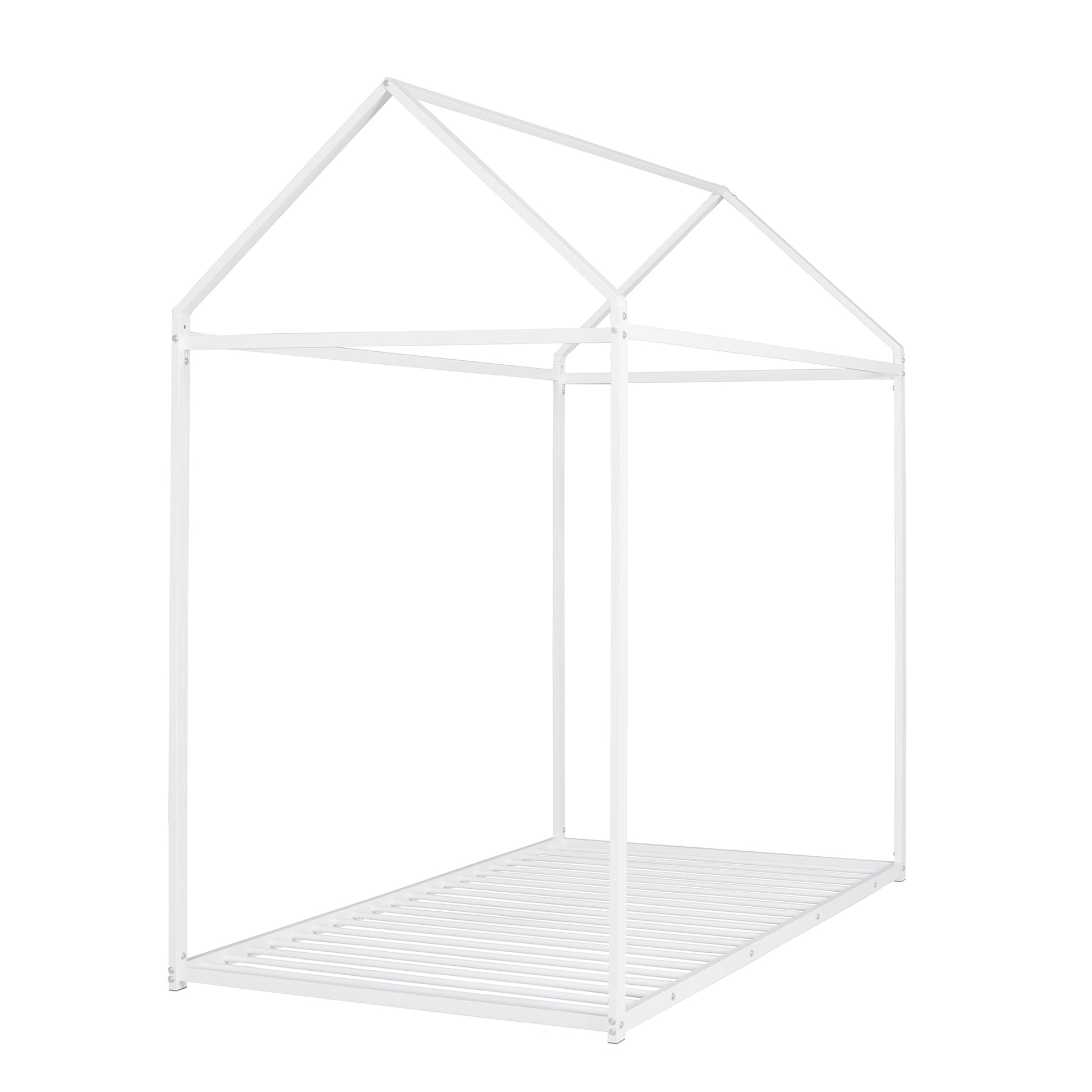 White metal house bed frame with slatted base modern minimalist design