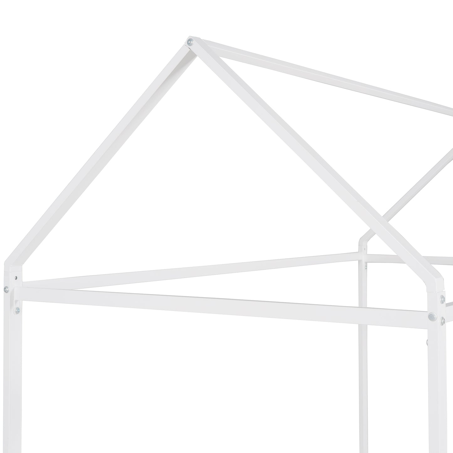White metal house bed frame roof detail