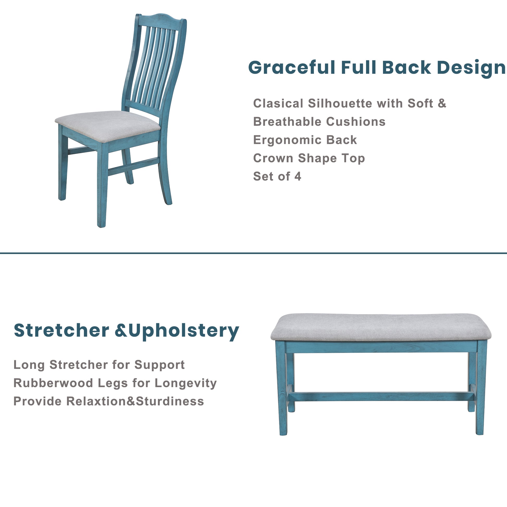 Blue dining chair with upholstered seat