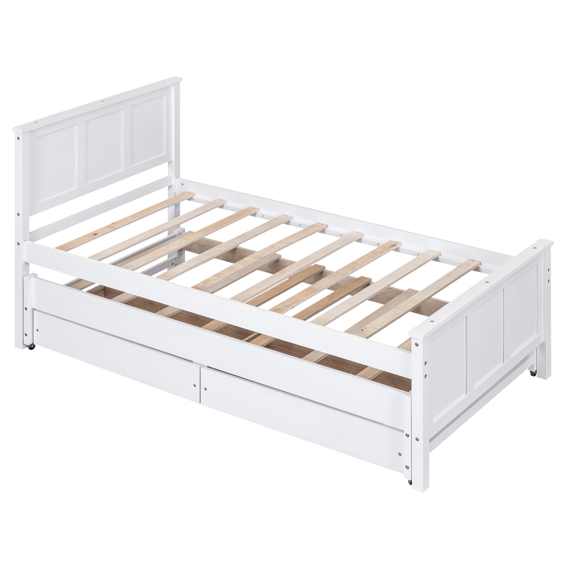 White wooden daybed with two pullout drawers