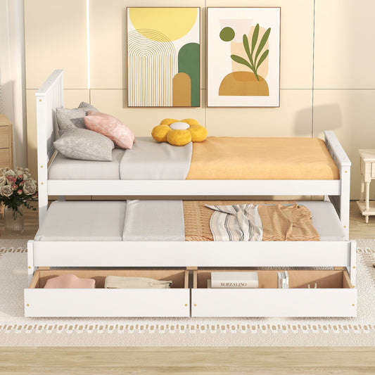 White twin daybed with trundle and storage drawers