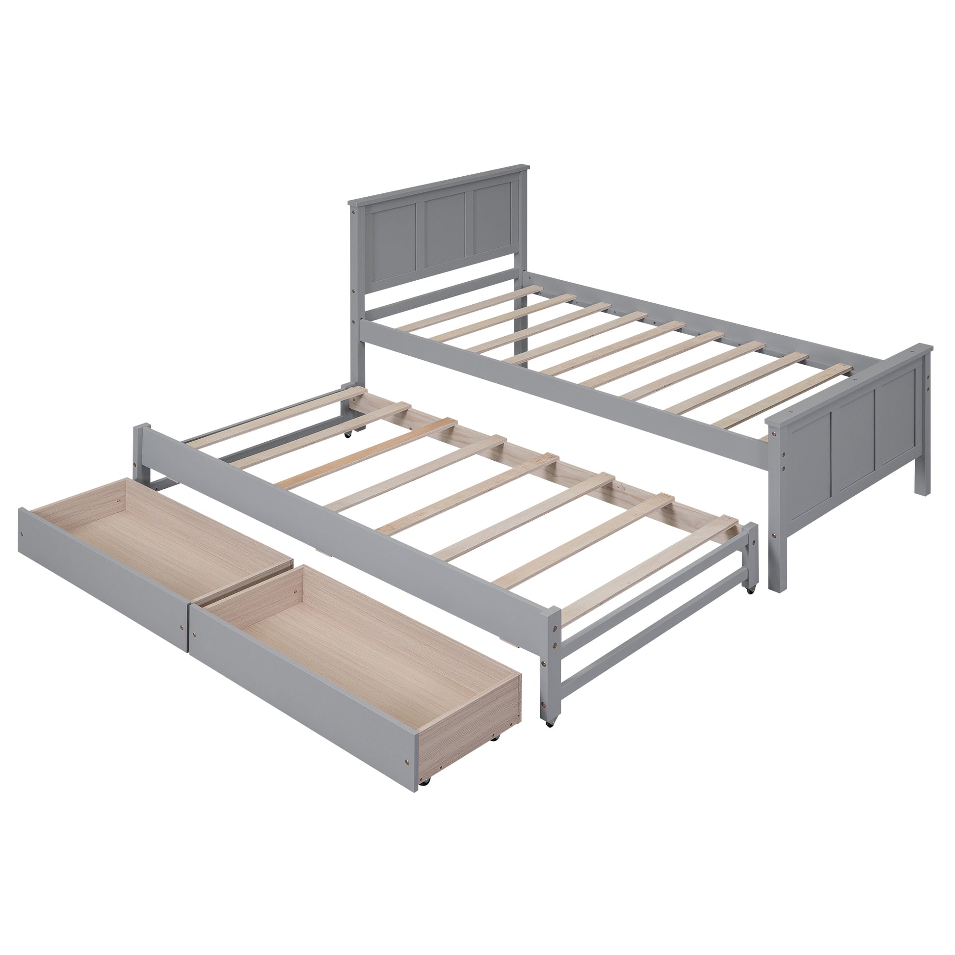Gray twin daybed with pullout trundle and storage drawers