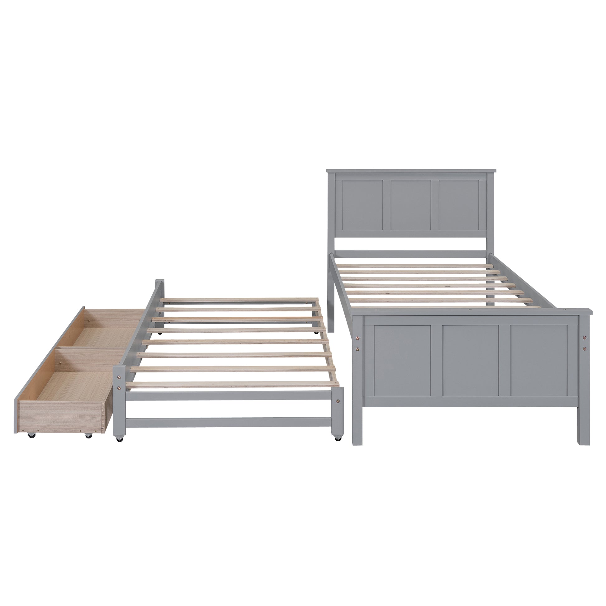 Gray twin bed frame with pullout trundle