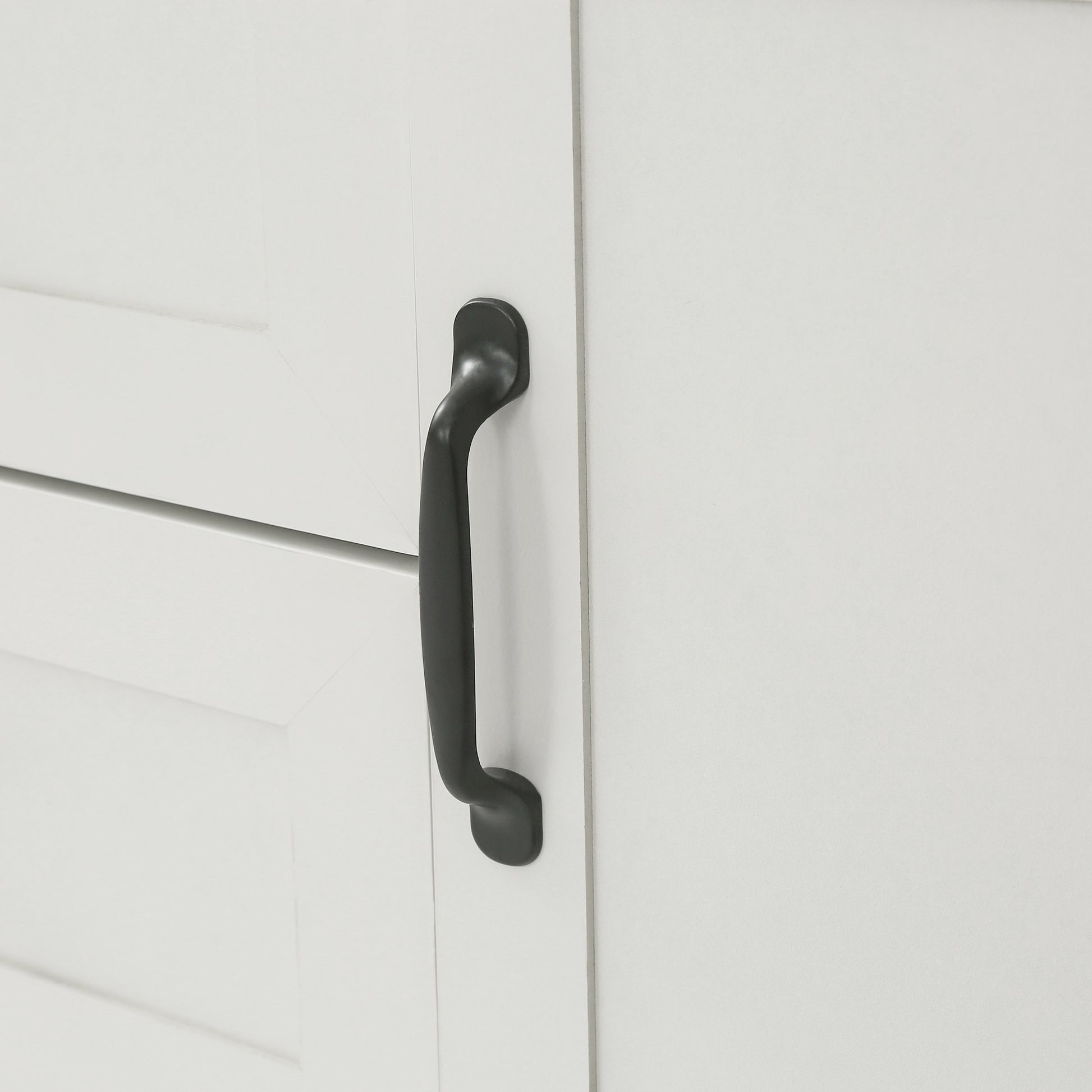 Black cabinet door handle on white furniture