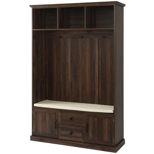 Dark wood hall tree with storage bench
