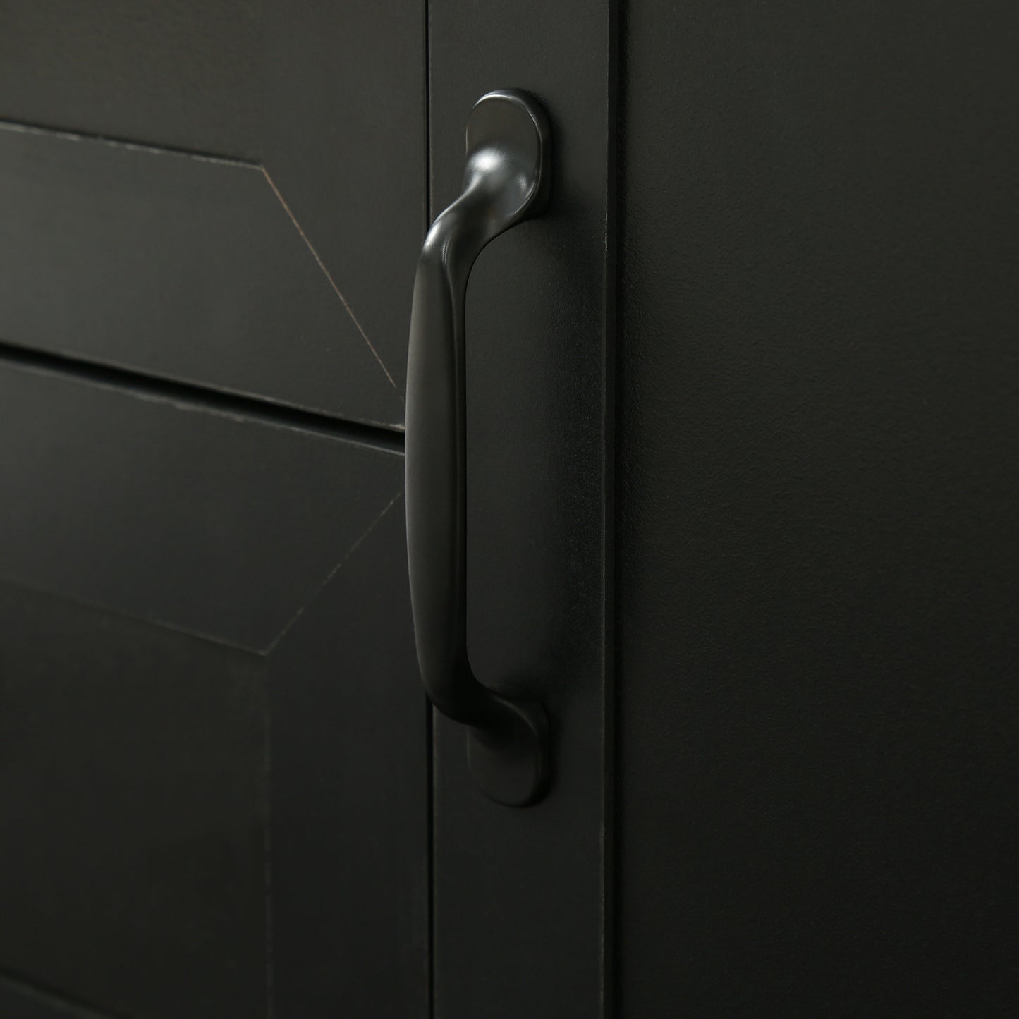 Black barn door hardware pull with a matte finish