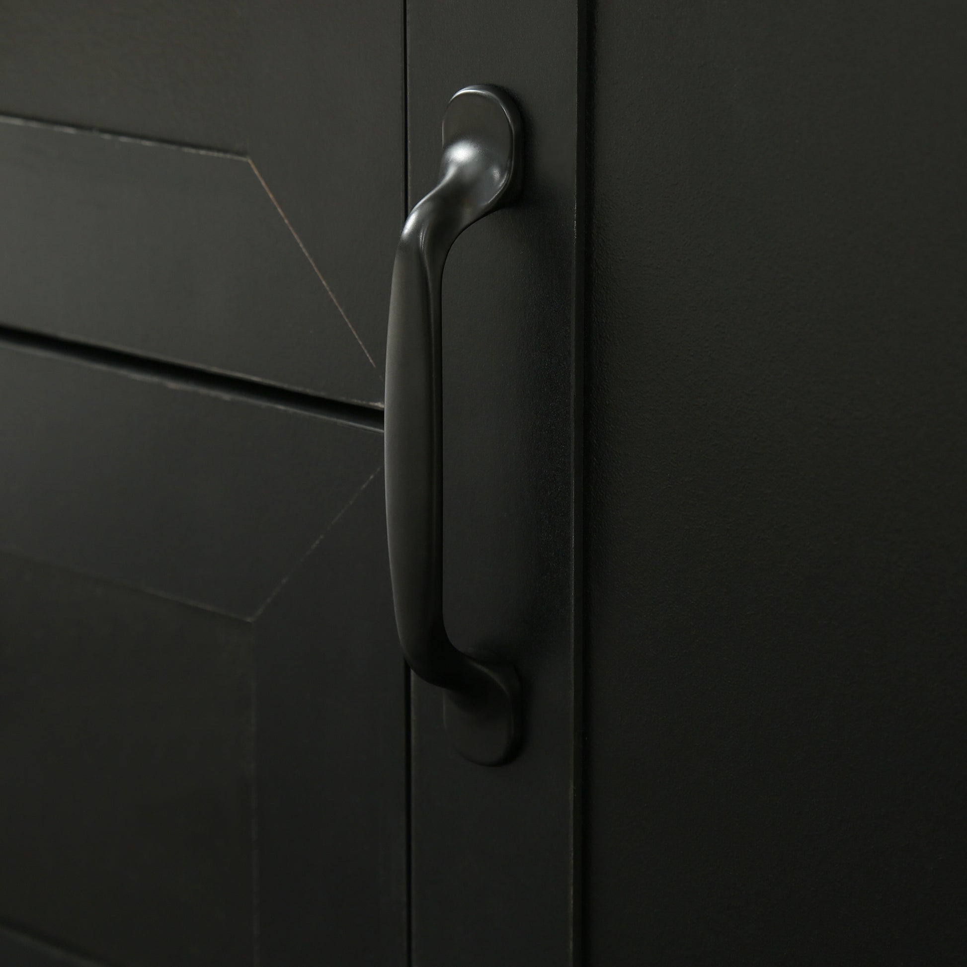 Black barn door hardware pull with a matte finish