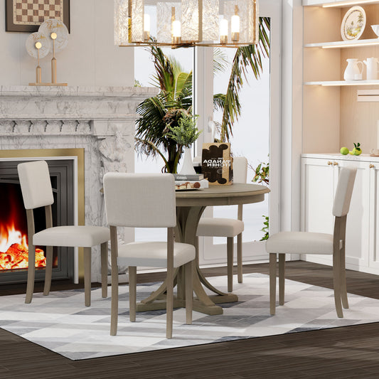 Cream upholstered dining chair with wooden legs