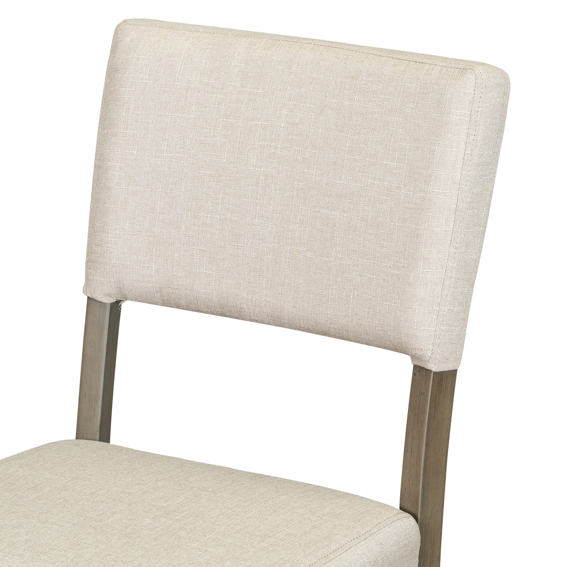 Beige upholstered dining chair with wooden legs