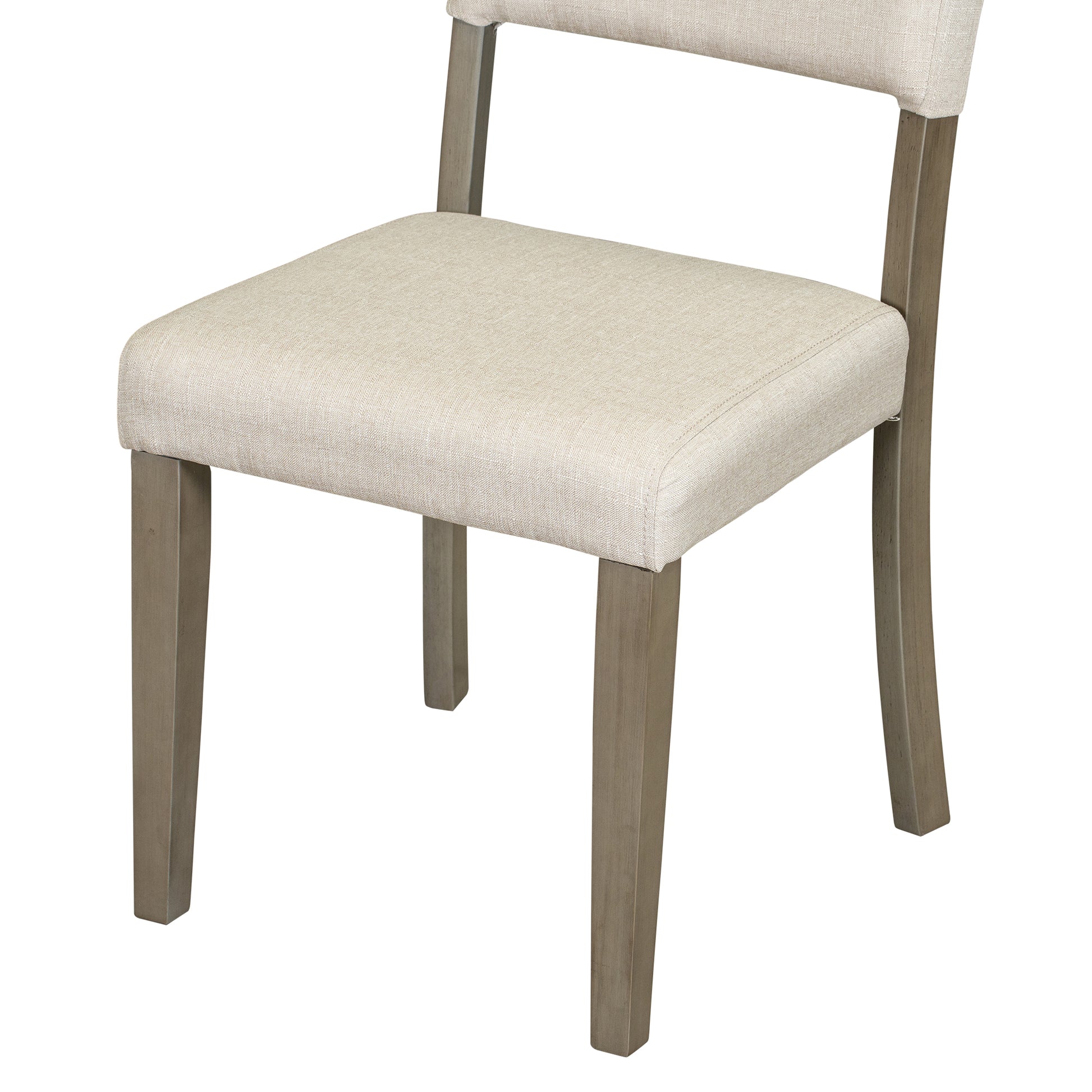 Upholstered dining chair with natural linen seat and back grey wood legs
