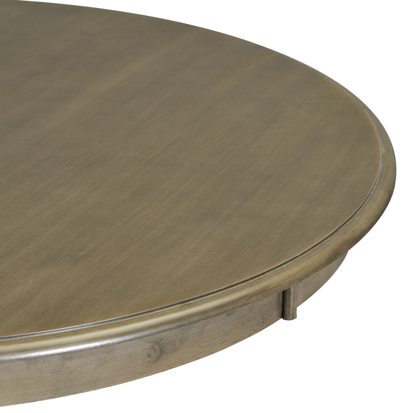 Round grey wash wood dining table surface with subtle wood grain