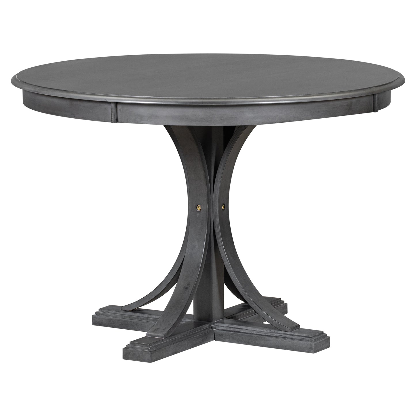 Round grey wood dining table with pedestal base