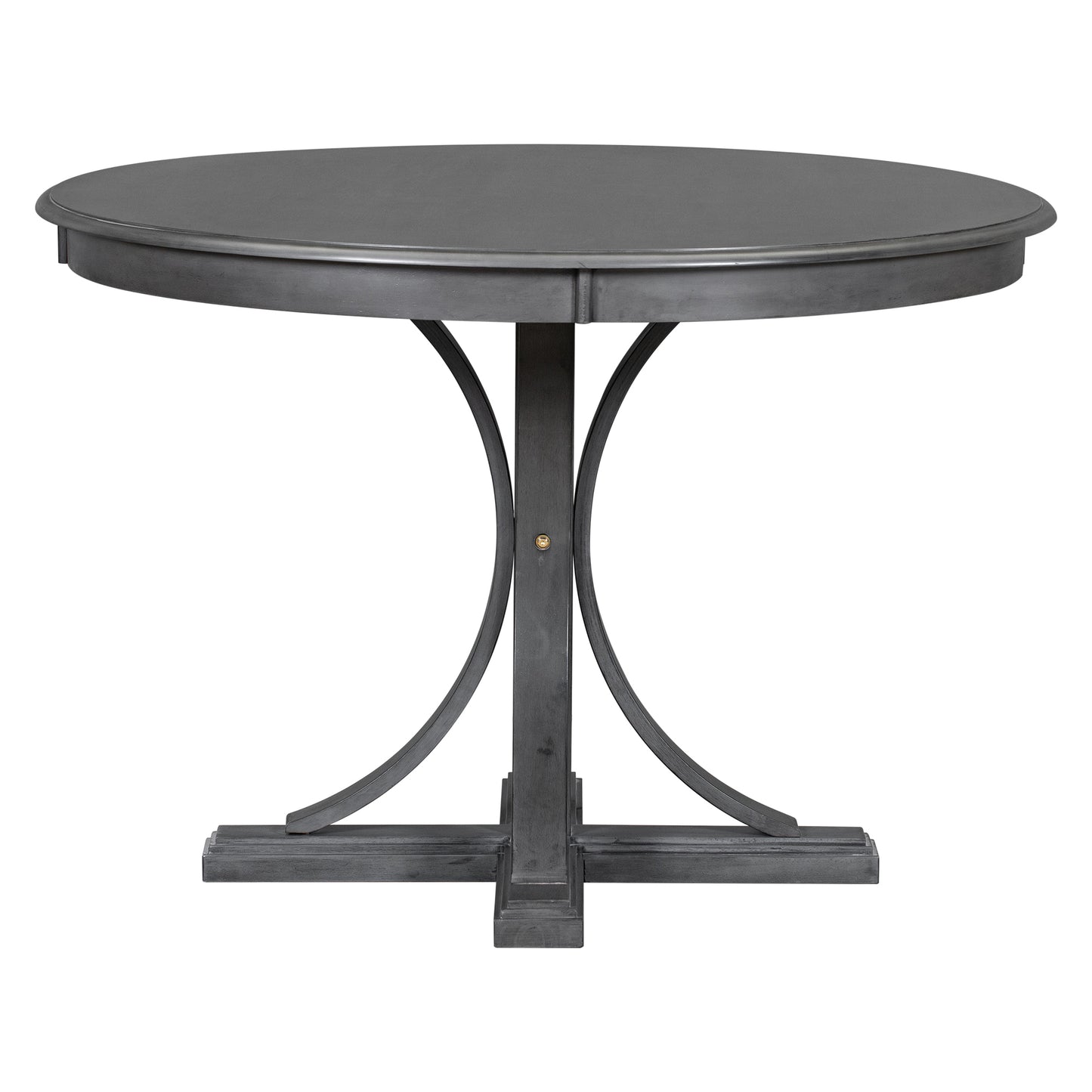 Round pedestal dining table in distressed charcoal finish