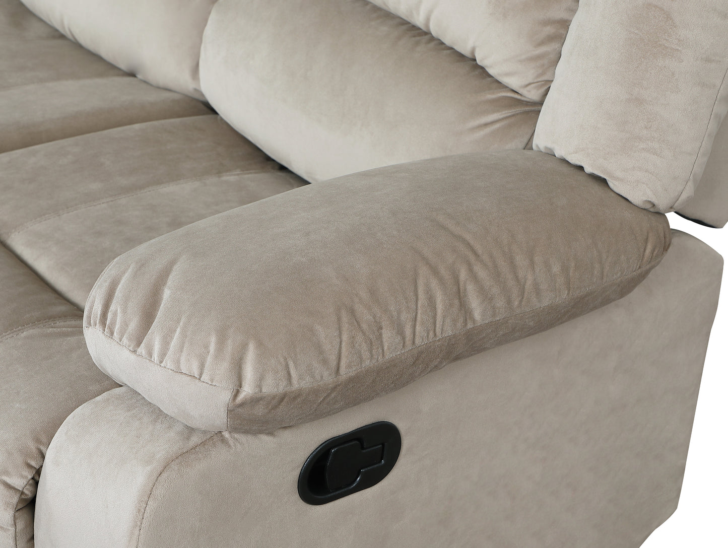 Beige fabric recliner sofa armrest with pull lever