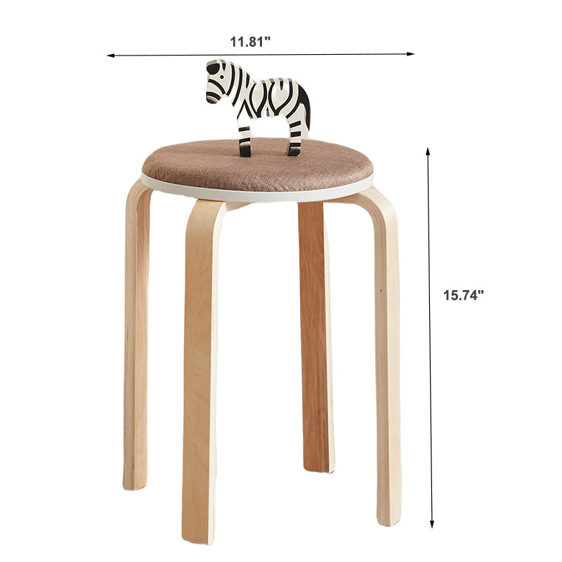 Wooden stool with padded brown seat and decorative zebra accent  inches tall